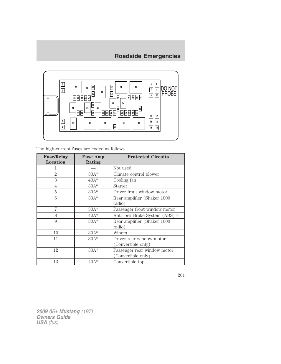 Roadside emergencies | FORD 2009 Mustang User Manual | Page 201 / 292