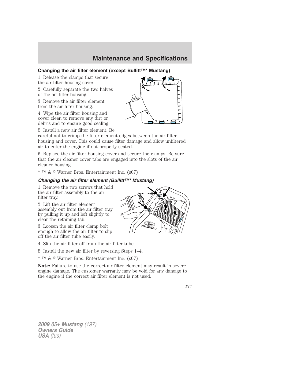 Maintenance and specifications | FORD 2009 Mustang User Manual | Page 277 / 292