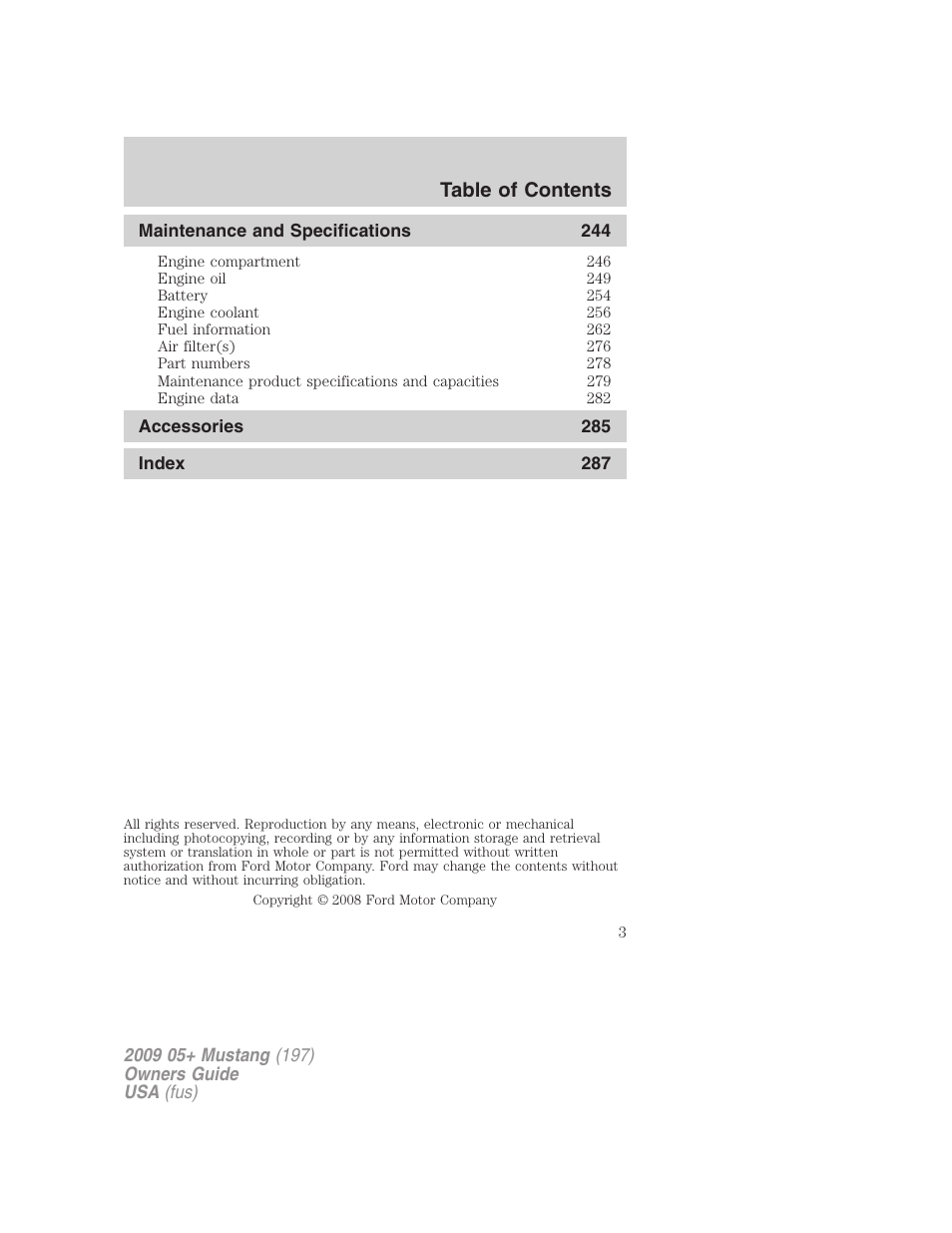 FORD 2009 Mustang User Manual | Page 3 / 292