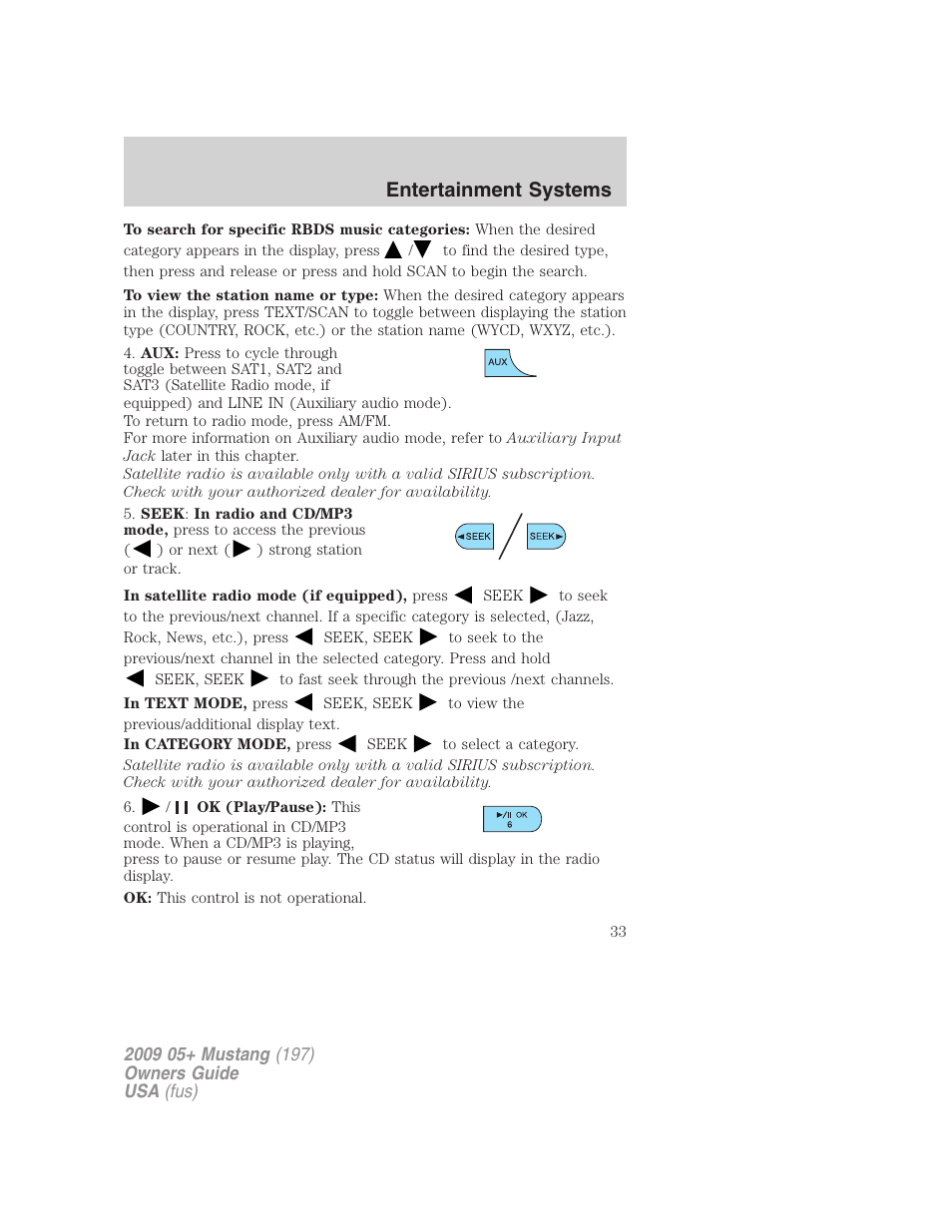 Entertainment systems | FORD 2009 Mustang User Manual | Page 33 / 292