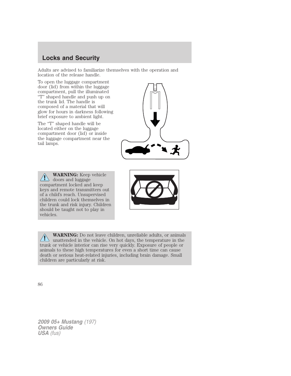 Locks and security | FORD 2009 Mustang User Manual | Page 86 / 292