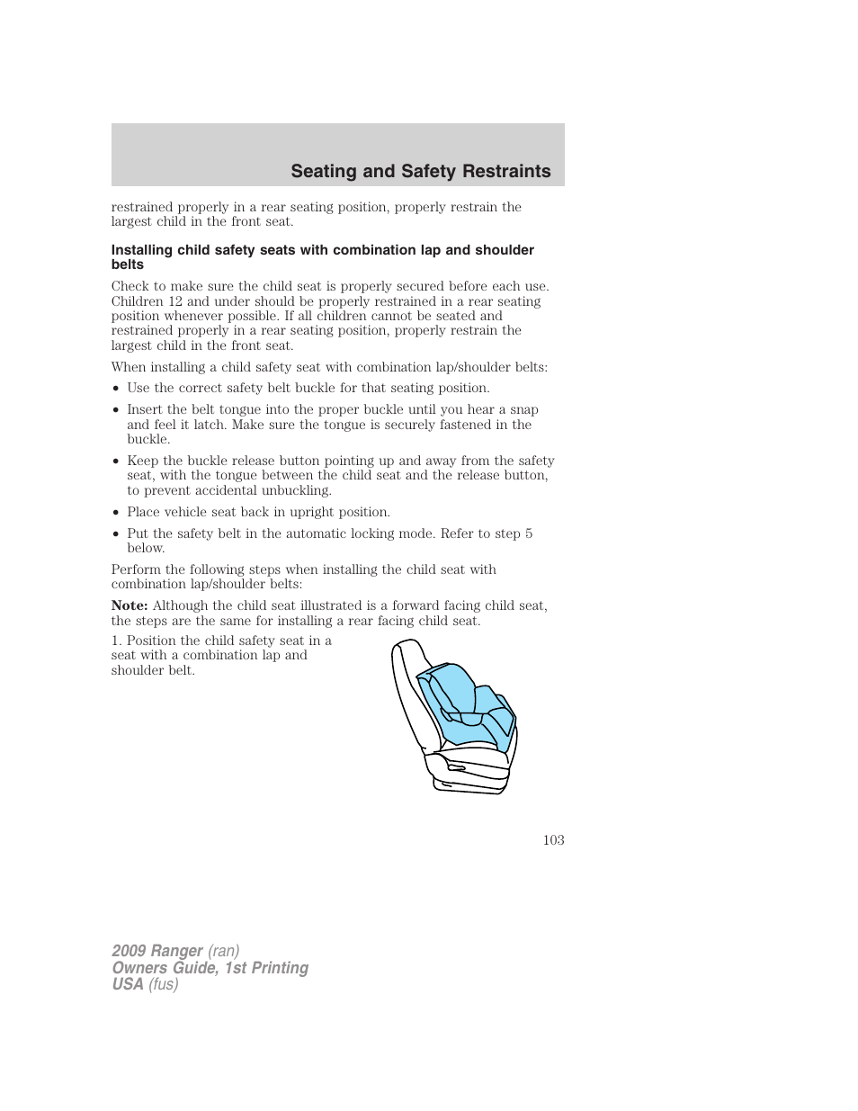 Seating and safety restraints | FORD 2009 Ranger v.1 User Manual | Page 103 / 280