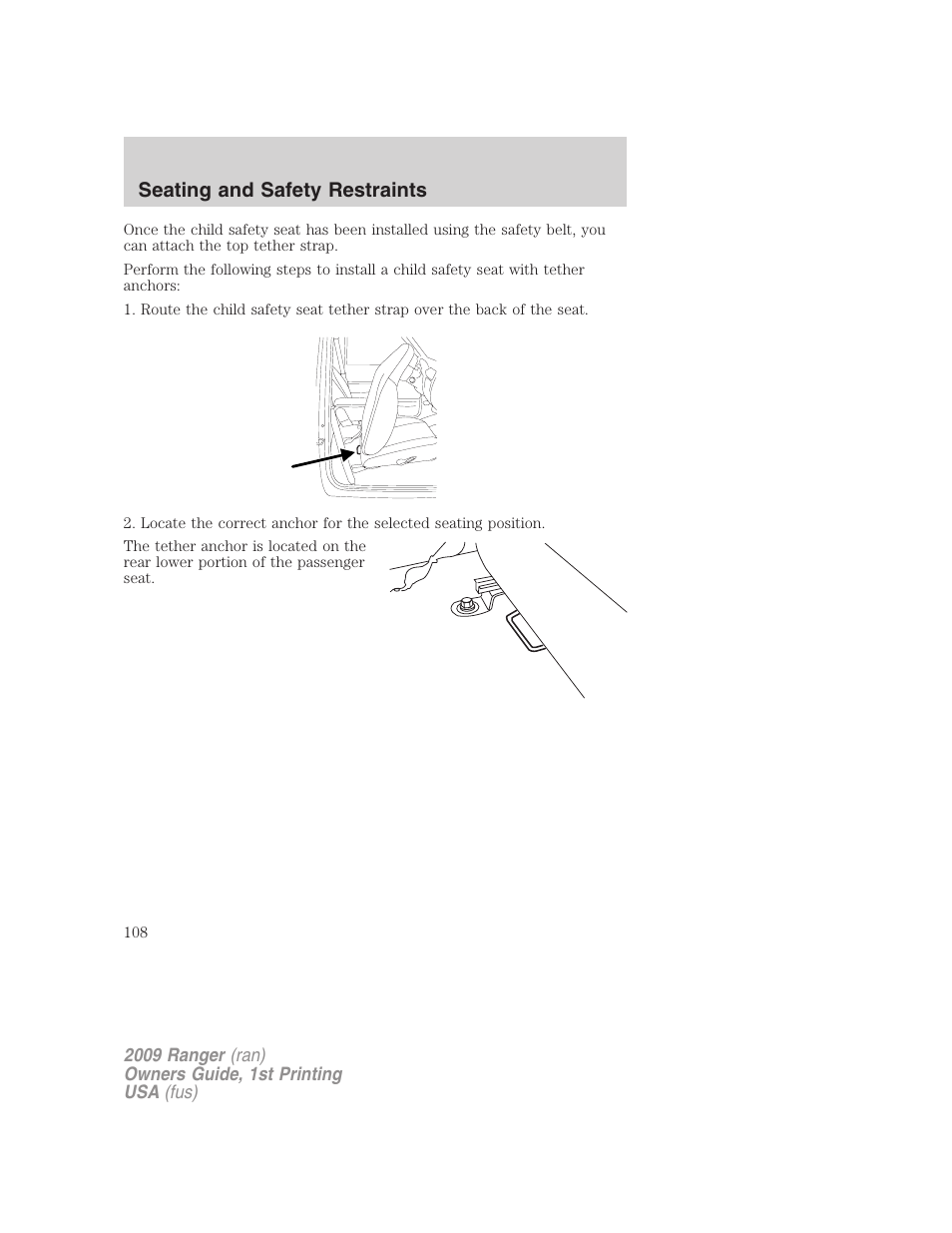 Seating and safety restraints | FORD 2009 Ranger v.1 User Manual | Page 108 / 280