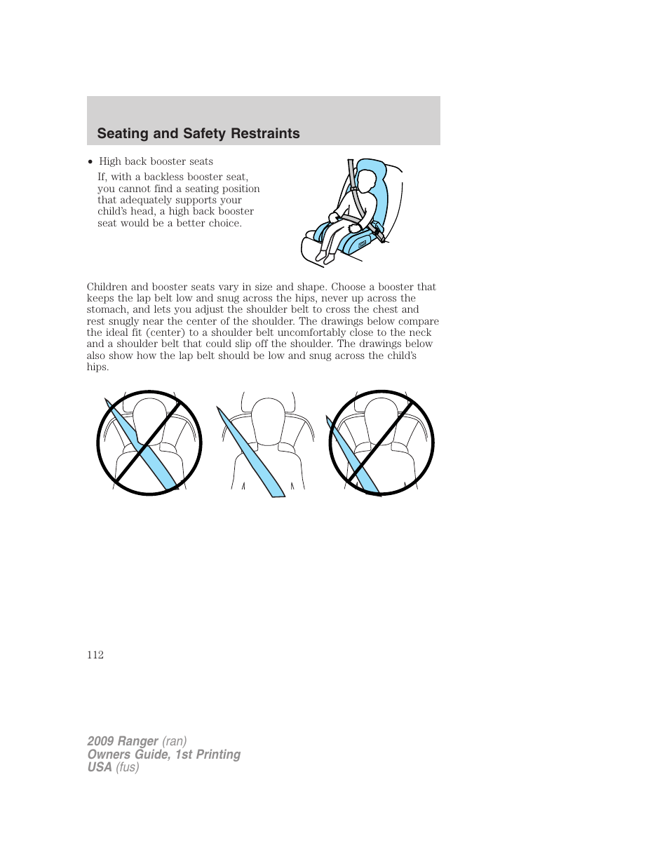 Seating and safety restraints | FORD 2009 Ranger v.1 User Manual | Page 112 / 280