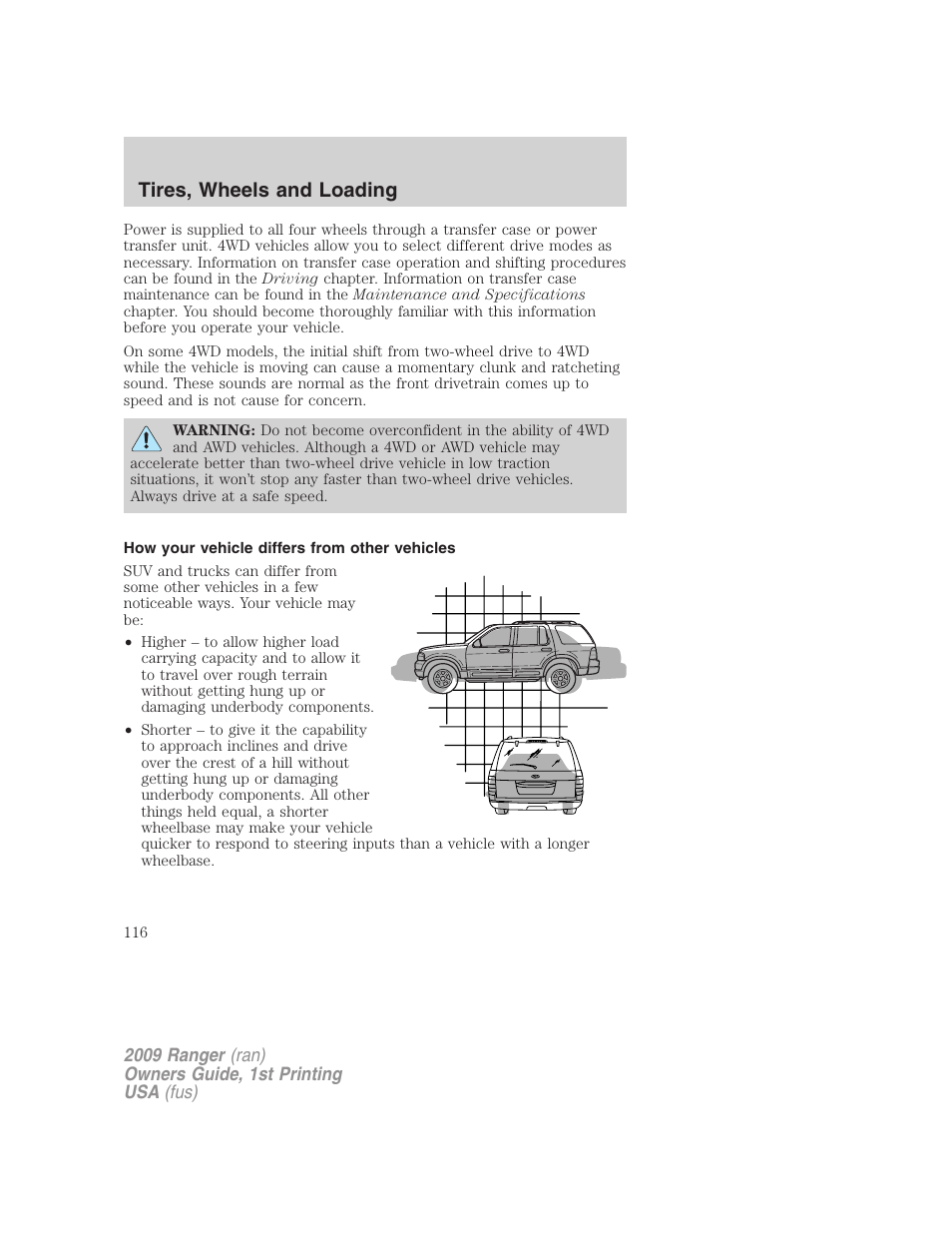 How your vehicle differs from other vehicles, Tires, wheels and loading | FORD 2009 Ranger v.1 User Manual | Page 116 / 280