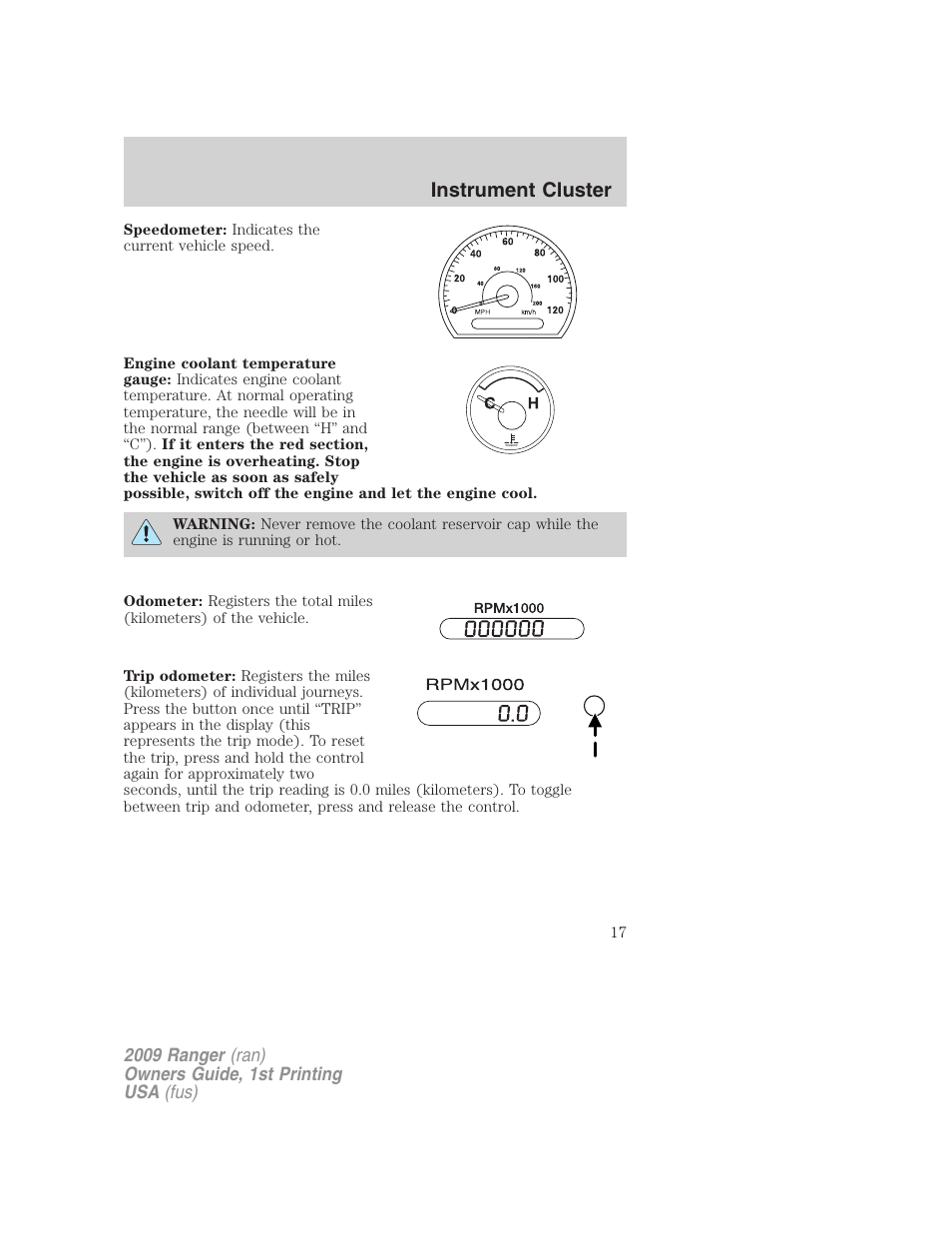 Instrument cluster | FORD 2009 Ranger v.1 User Manual | Page 17 / 280