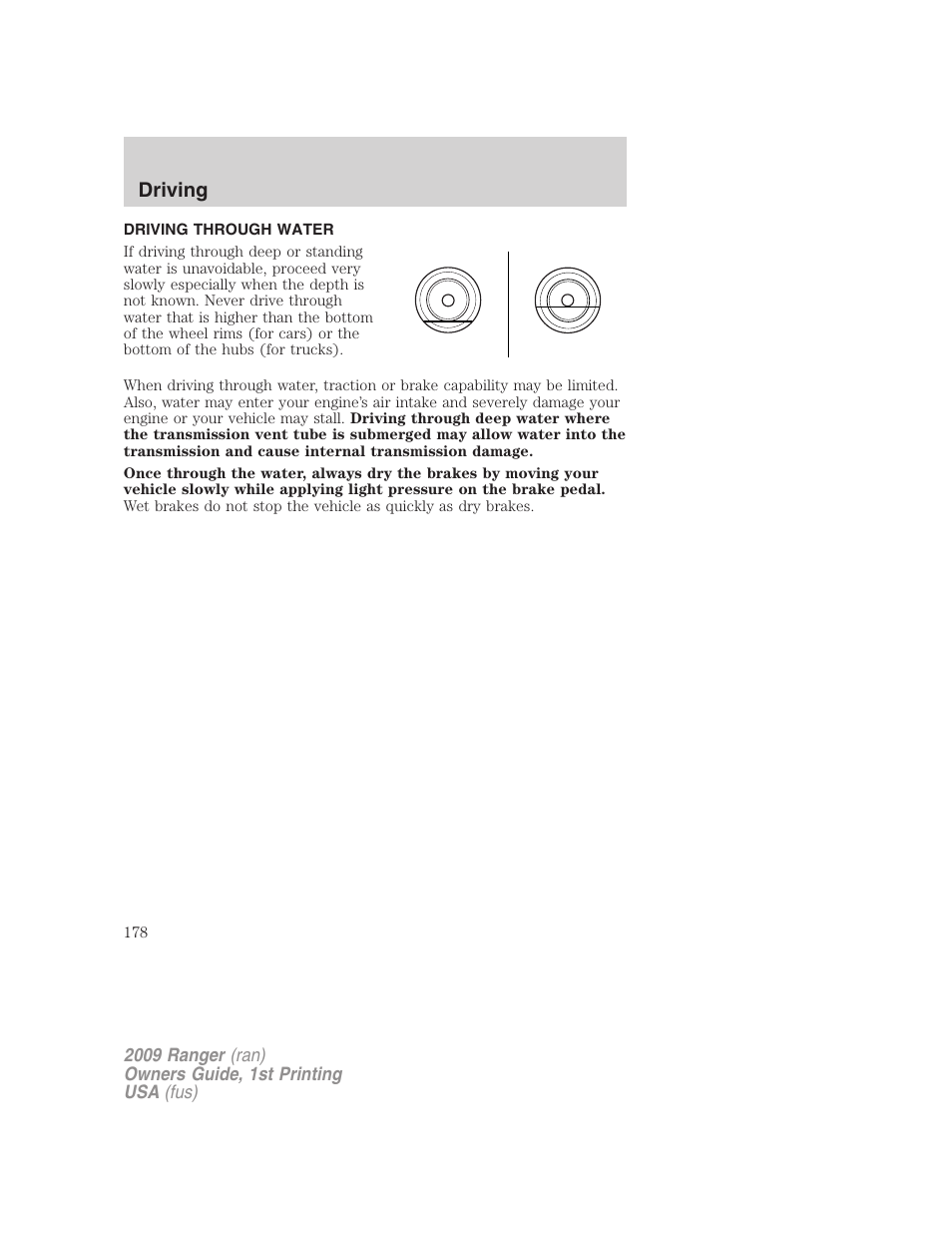 Driving through water, Driving | FORD 2009 Ranger v.1 User Manual | Page 178 / 280