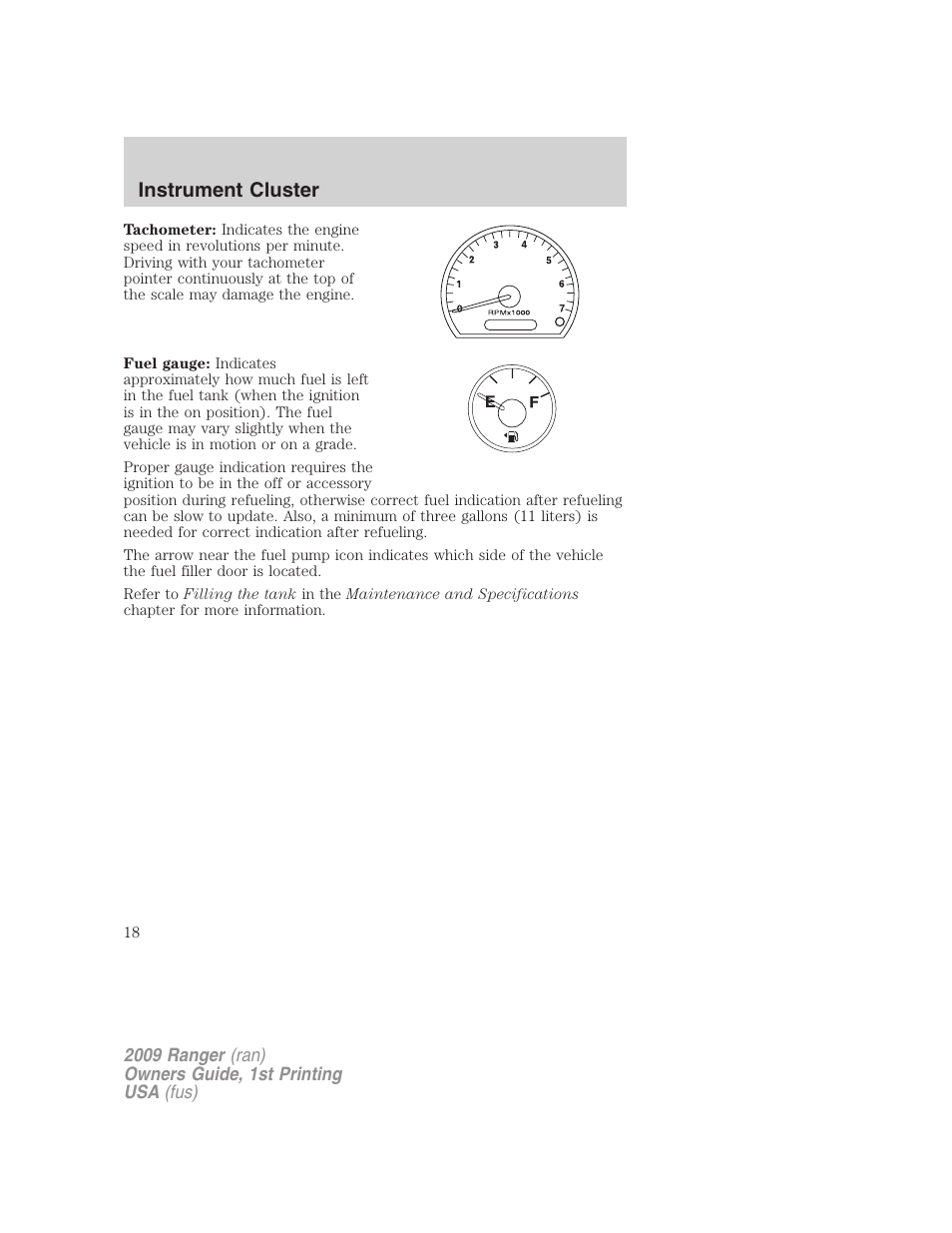 Instrument cluster | FORD 2009 Ranger v.1 User Manual | Page 18 / 280