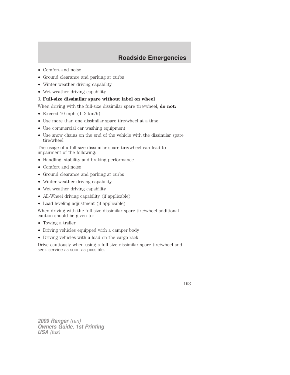 Roadside emergencies | FORD 2009 Ranger v.1 User Manual | Page 193 / 280