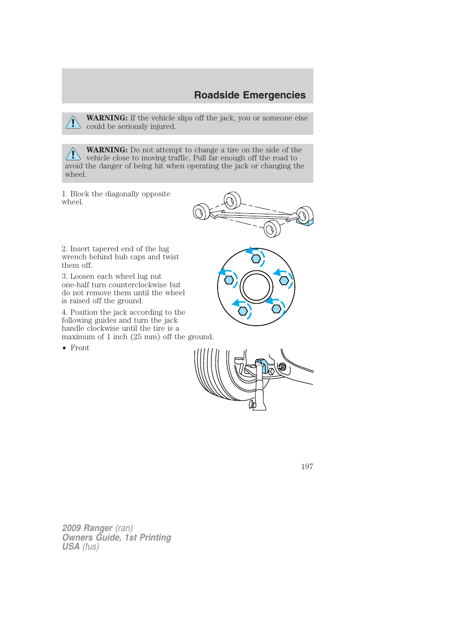 Roadside emergencies | FORD 2009 Ranger v.1 User Manual | Page 197 / 280