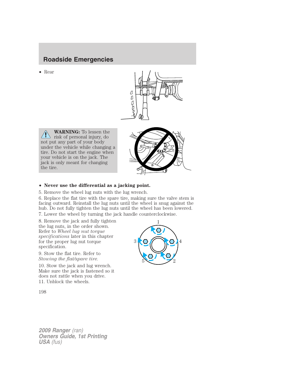 Roadside emergencies | FORD 2009 Ranger v.1 User Manual | Page 198 / 280