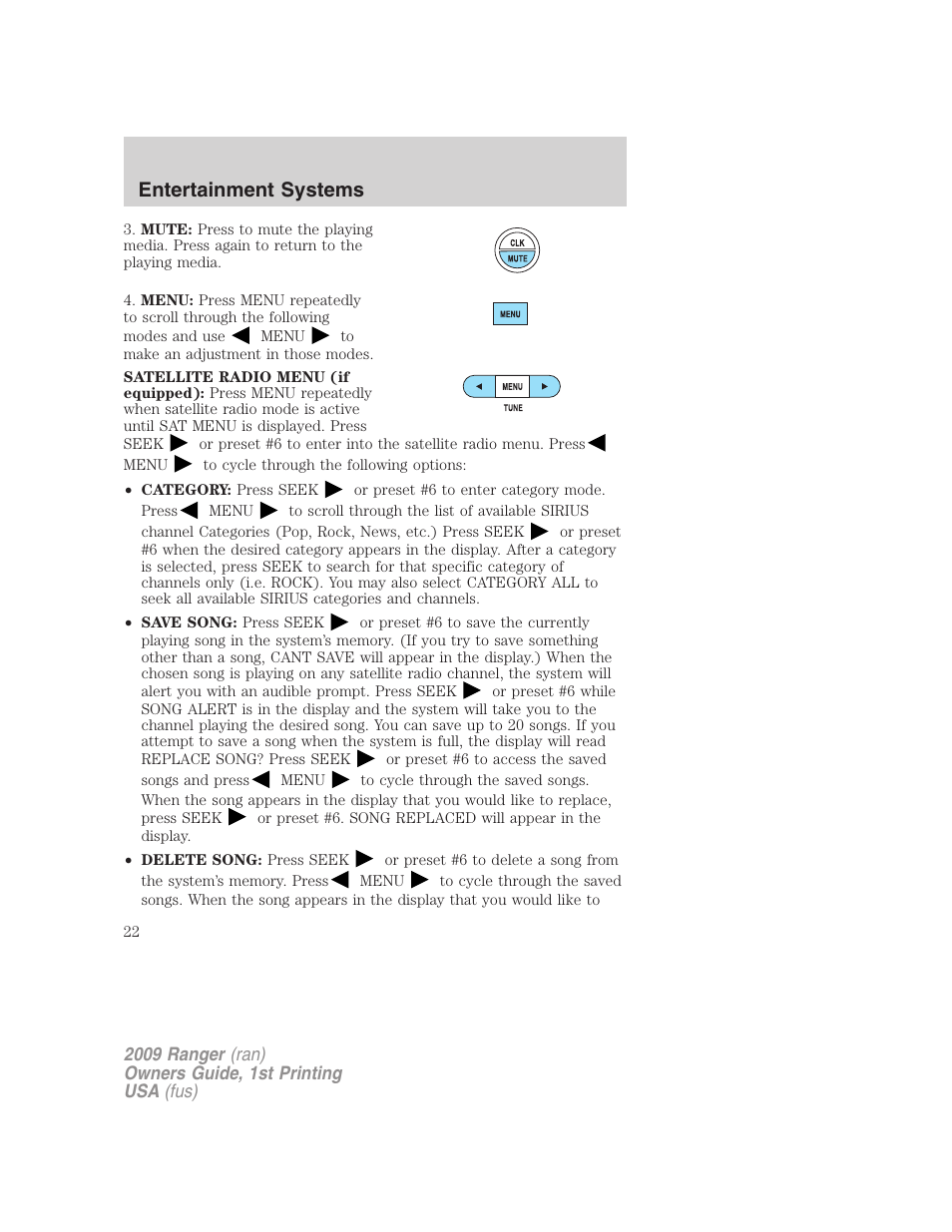 Entertainment systems | FORD 2009 Ranger v.1 User Manual | Page 22 / 280