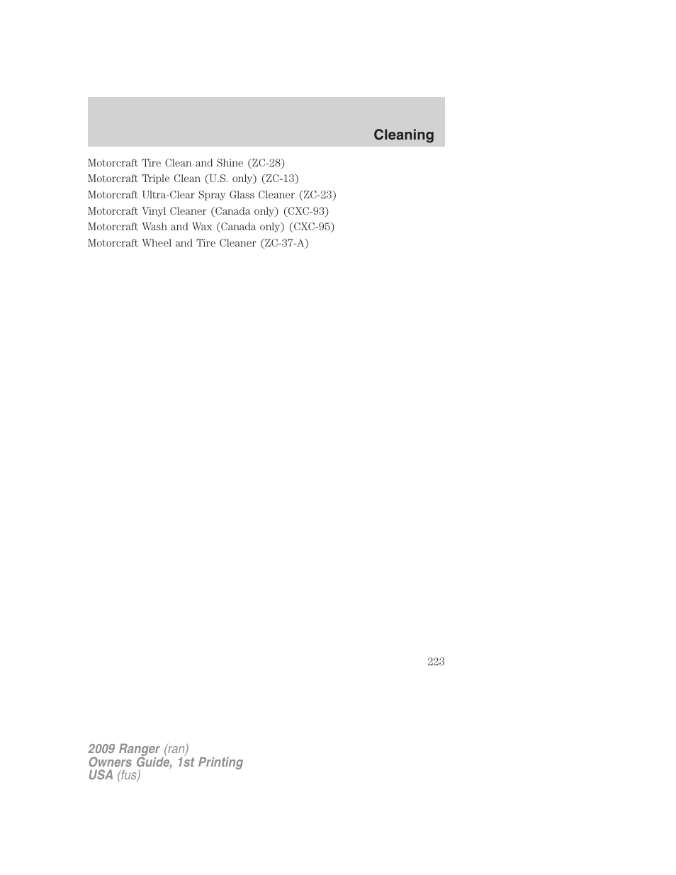 Cleaning | FORD 2009 Ranger v.1 User Manual | Page 223 / 280