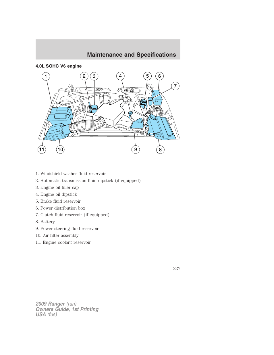 0l sohc v6 engine, Maintenance and specifications | FORD 2009 Ranger v.1 User Manual | Page 227 / 280