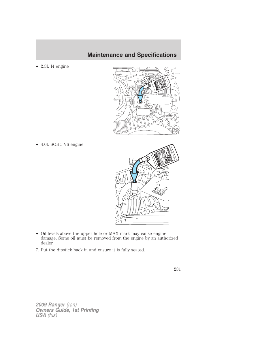 Maintenance and specifications | FORD 2009 Ranger v.1 User Manual | Page 231 / 280