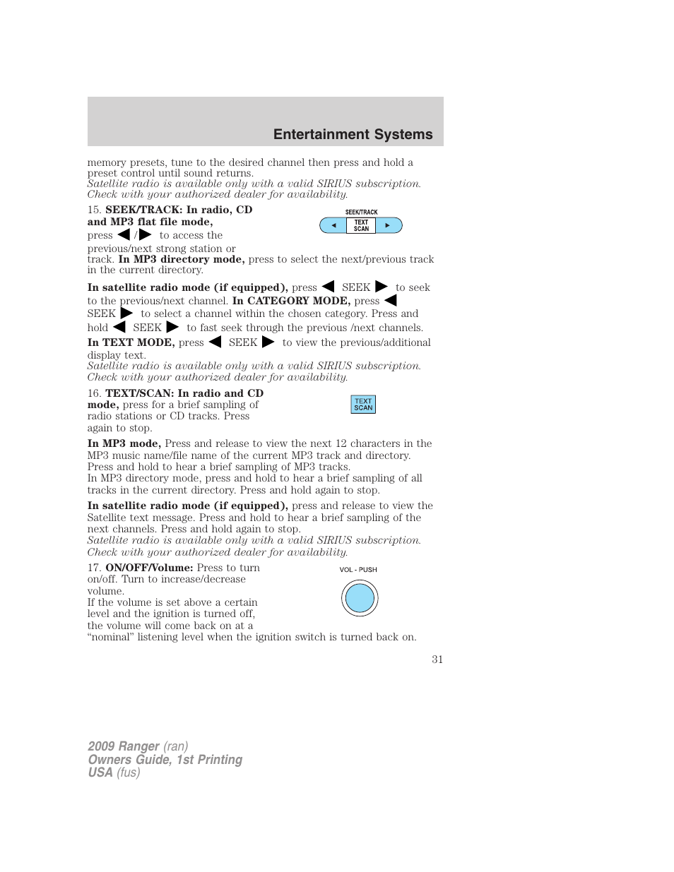 Entertainment systems | FORD 2009 Ranger v.1 User Manual | Page 31 / 280