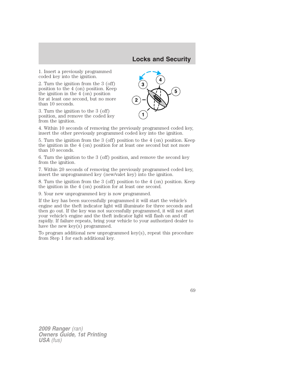 Locks and security | FORD 2009 Ranger v.1 User Manual | Page 69 / 280