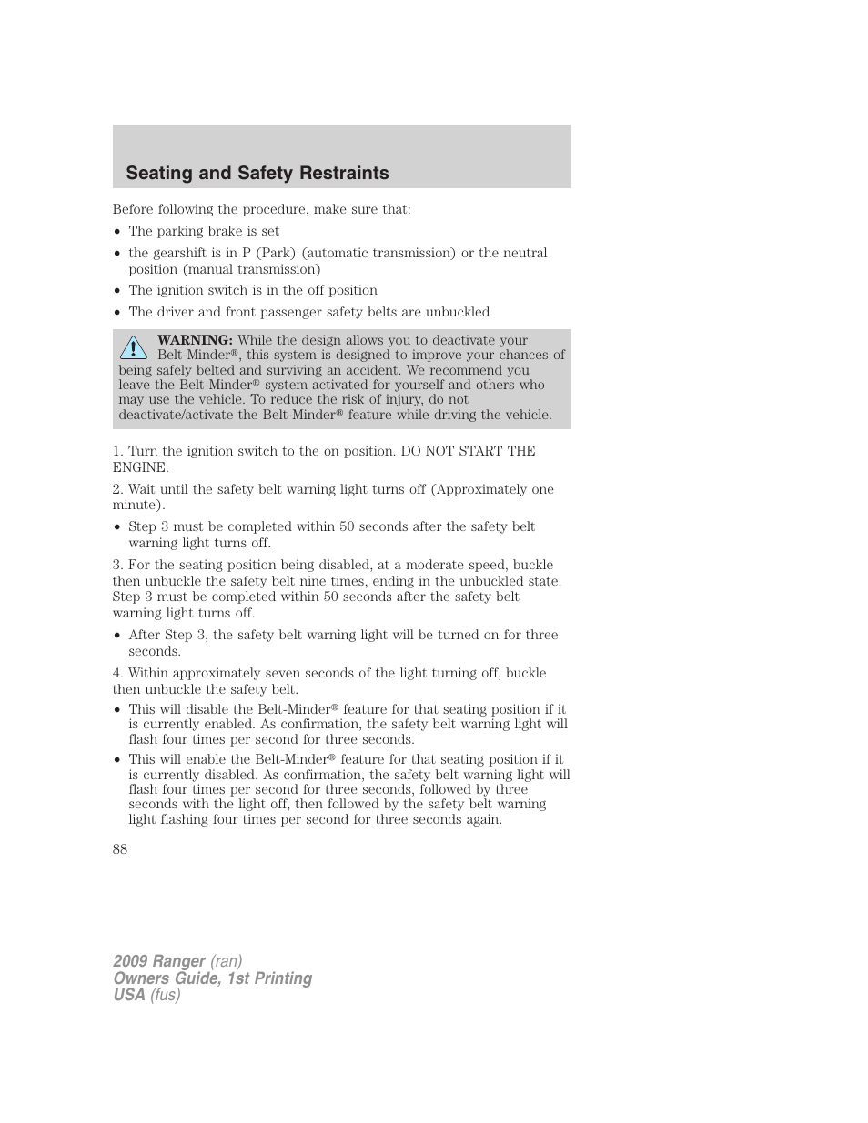 Seating and safety restraints | FORD 2009 Ranger v.1 User Manual | Page 88 / 280