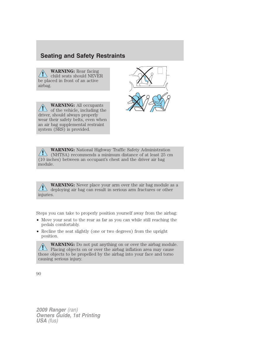 Seating and safety restraints | FORD 2009 Ranger v.1 User Manual | Page 90 / 280