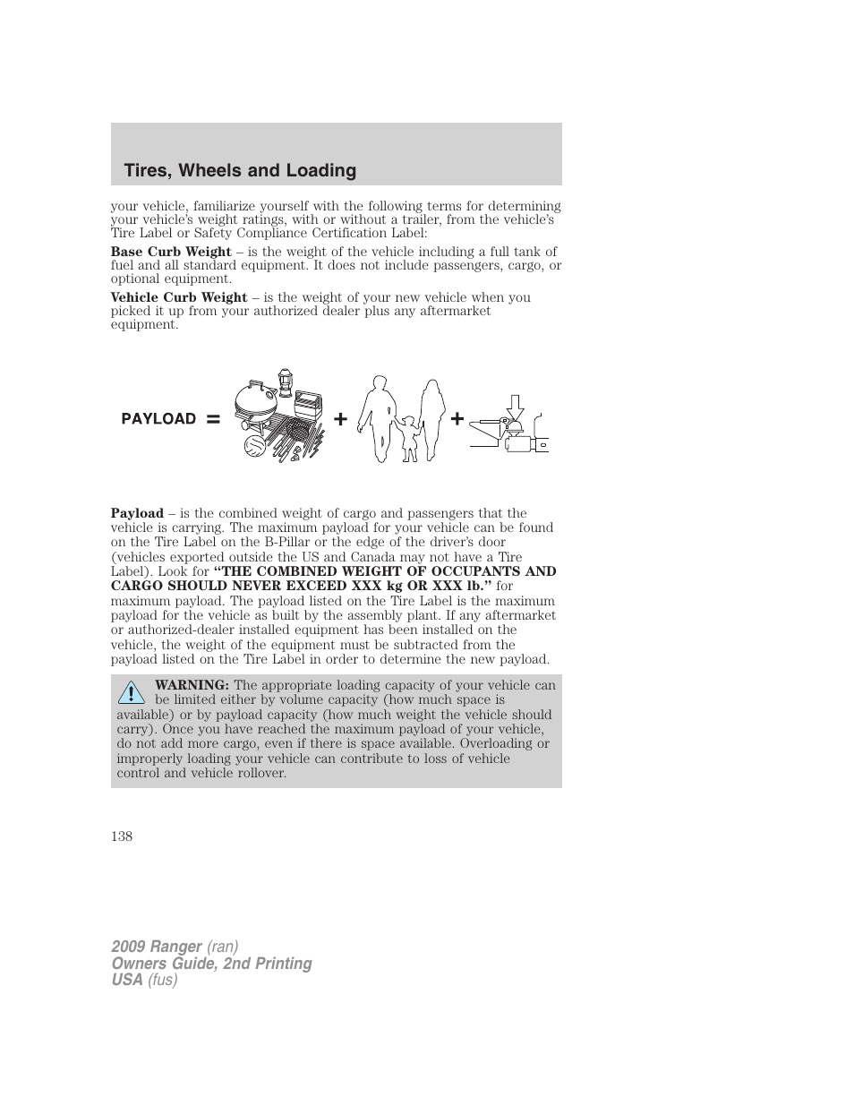 Tires, wheels and loading | FORD 2009 Ranger v.2 User Manual | Page 138 / 274