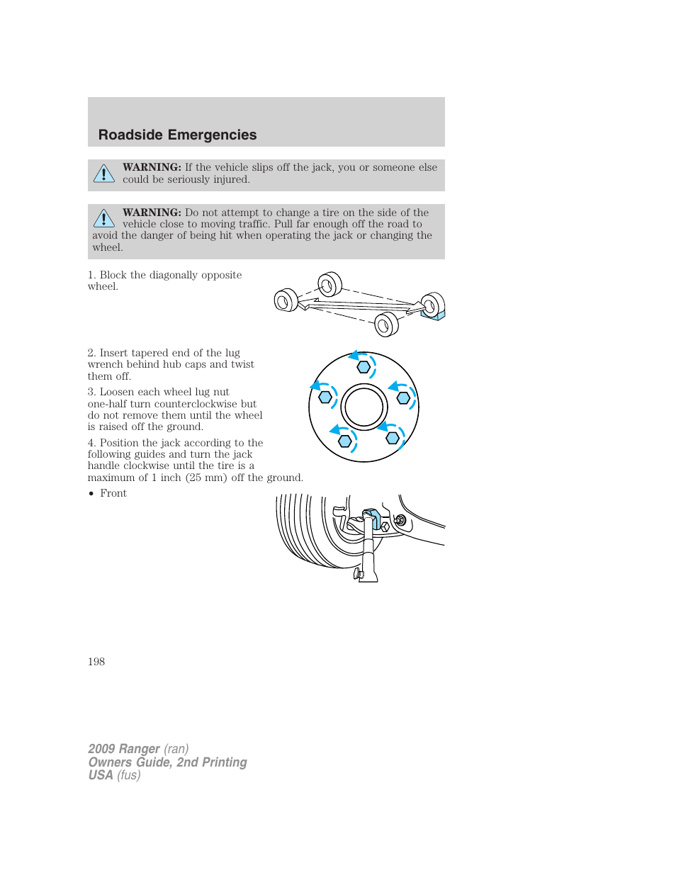 Roadside emergencies | FORD 2009 Ranger v.2 User Manual | Page 198 / 274