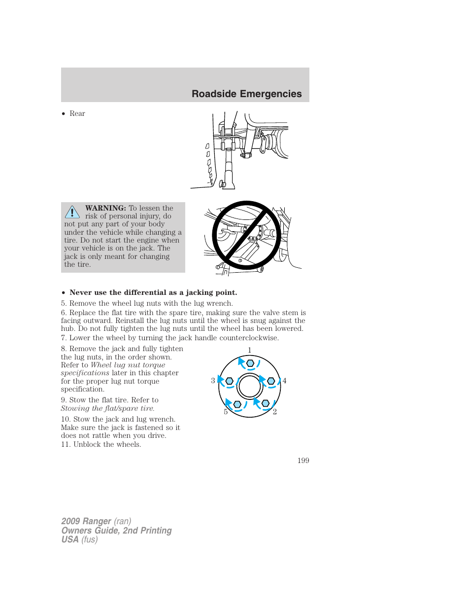 Roadside emergencies | FORD 2009 Ranger v.2 User Manual | Page 199 / 274