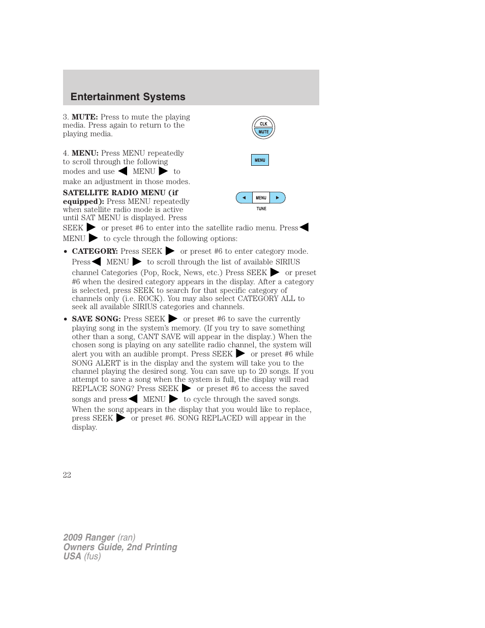 Entertainment systems | FORD 2009 Ranger v.2 User Manual | Page 22 / 274