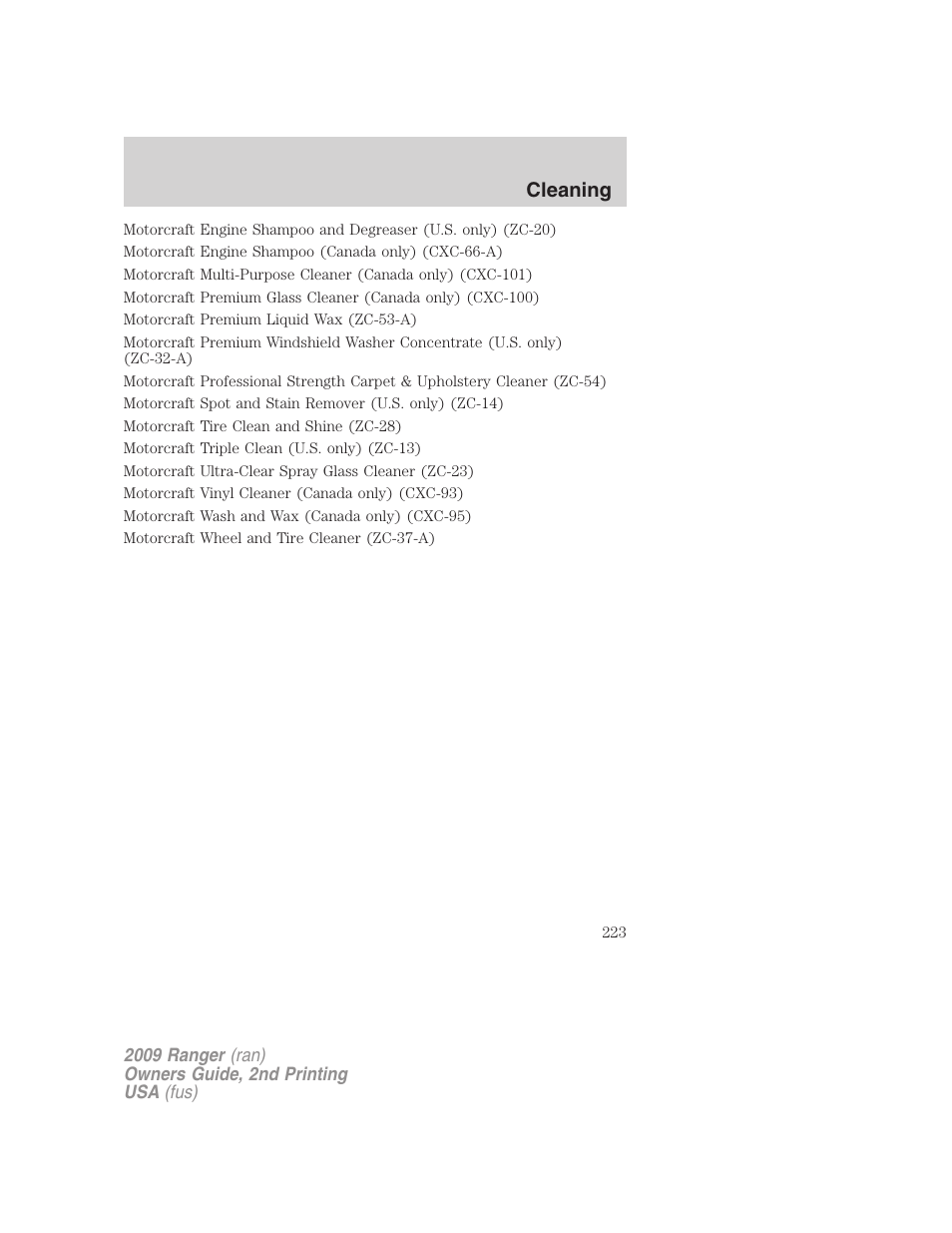 Cleaning | FORD 2009 Ranger v.2 User Manual | Page 223 / 274