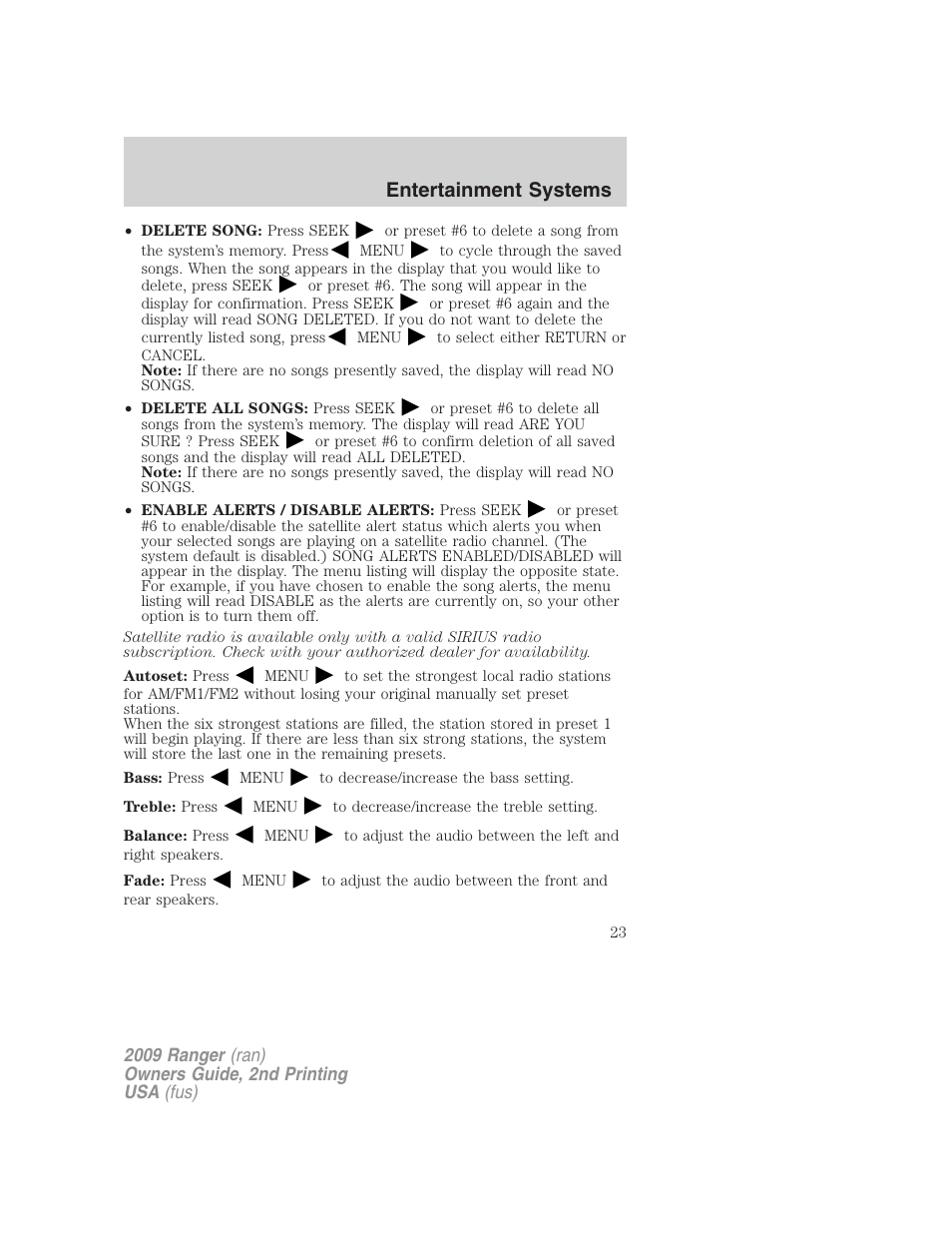 Entertainment systems | FORD 2009 Ranger v.2 User Manual | Page 23 / 274