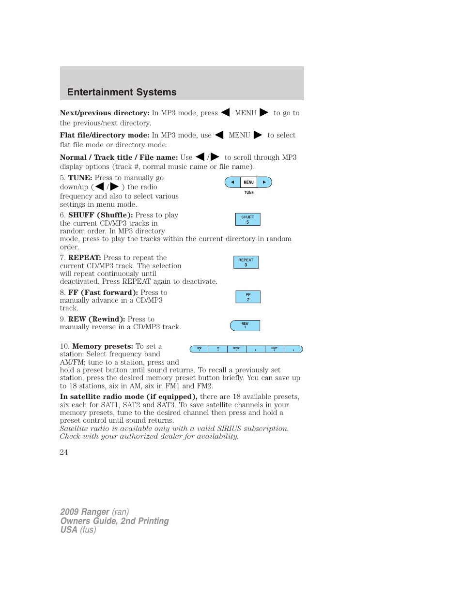 Entertainment systems | FORD 2009 Ranger v.2 User Manual | Page 24 / 274