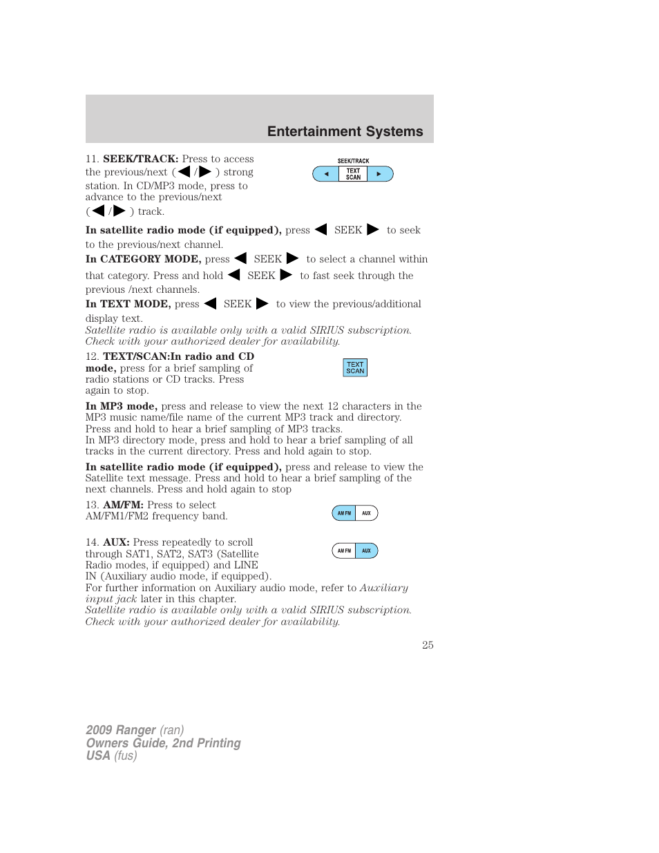 Entertainment systems | FORD 2009 Ranger v.2 User Manual | Page 25 / 274