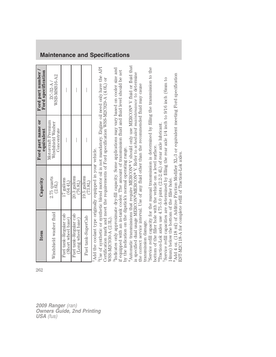 Maintenance and specifications | FORD 2009 Ranger v.2 User Manual | Page 262 / 274