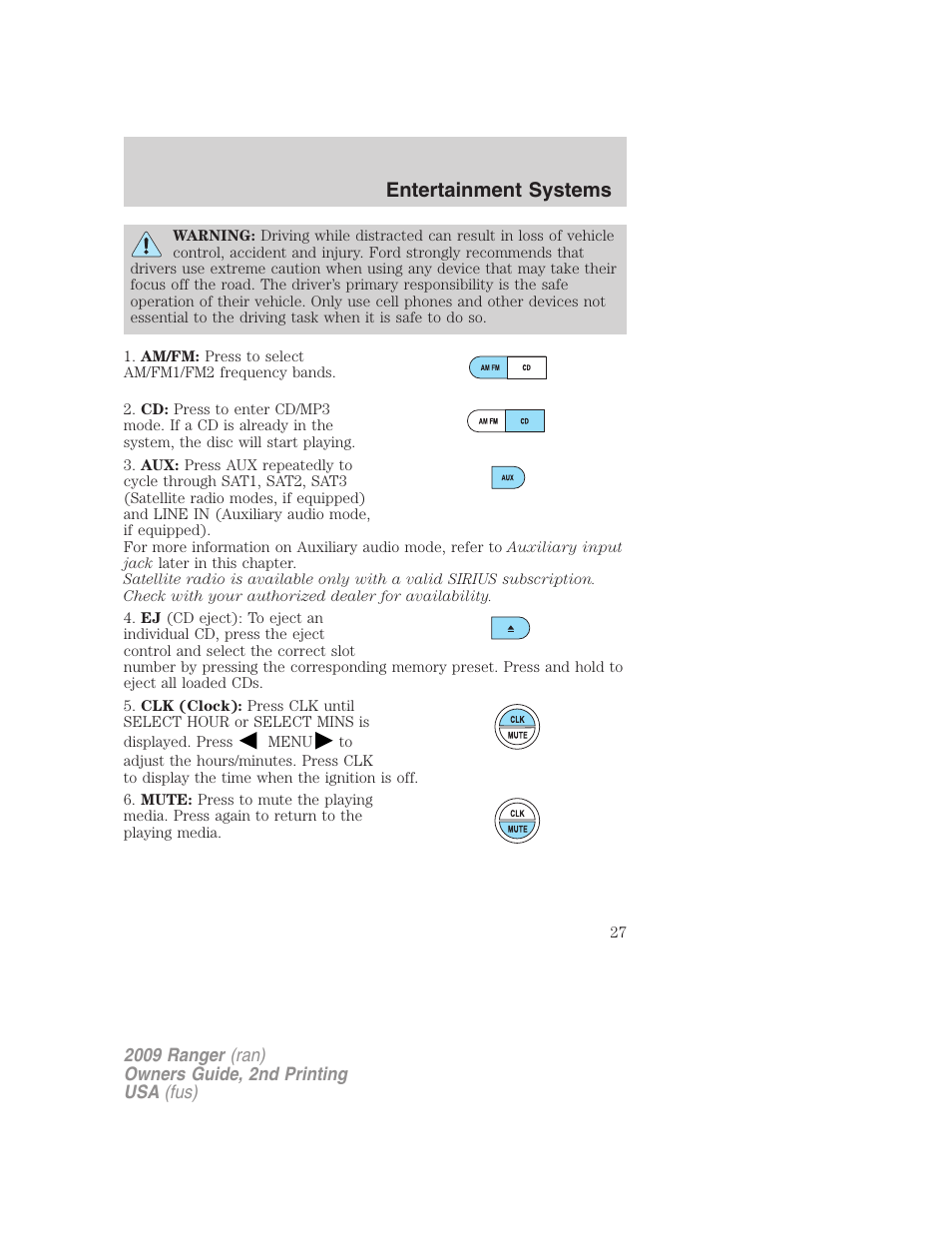 Entertainment systems | FORD 2009 Ranger v.2 User Manual | Page 27 / 274