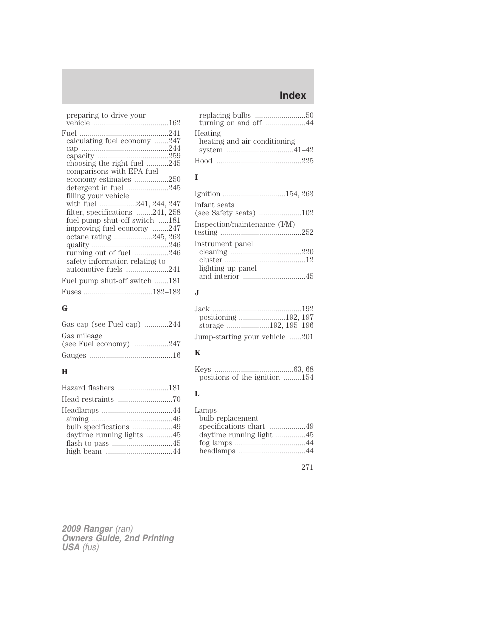 Index | FORD 2009 Ranger v.2 User Manual | Page 271 / 274