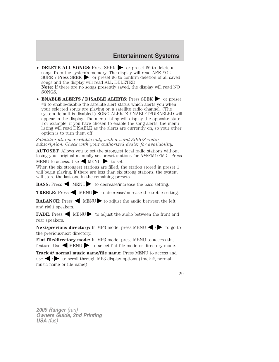 Entertainment systems | FORD 2009 Ranger v.2 User Manual | Page 29 / 274