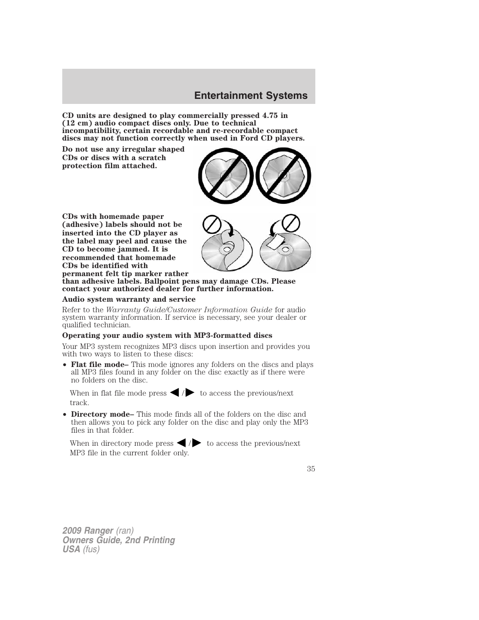 Entertainment systems | FORD 2009 Ranger v.2 User Manual | Page 35 / 274