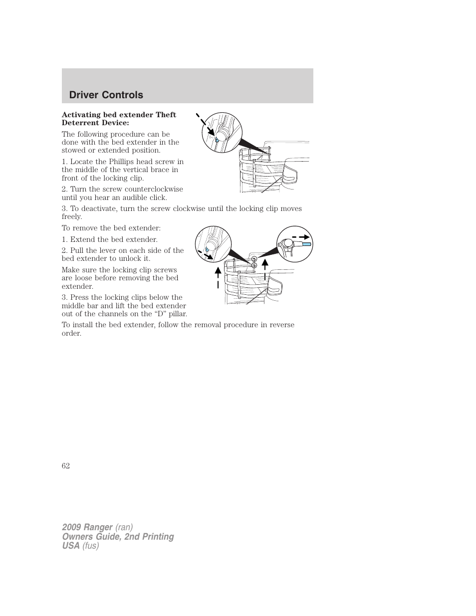 Driver controls | FORD 2009 Ranger v.2 User Manual | Page 62 / 274