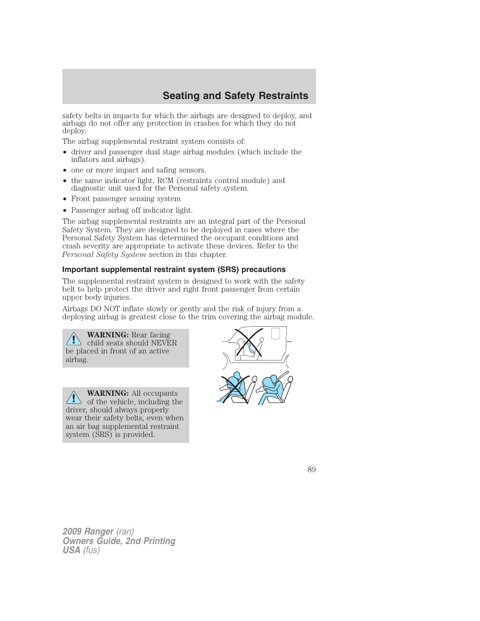 Seating and safety restraints | FORD 2009 Ranger v.2 User Manual | Page 89 / 274