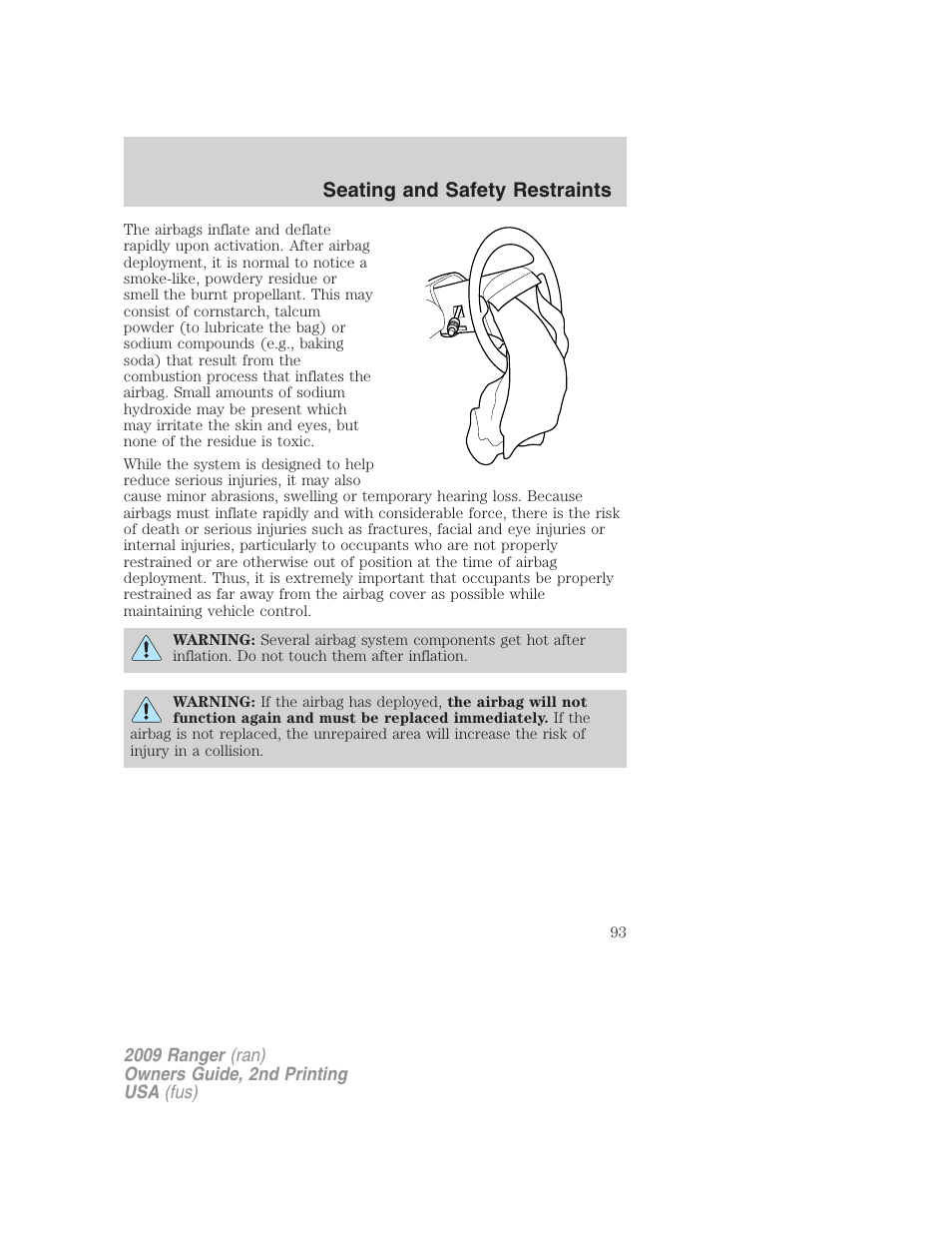 Seating and safety restraints | FORD 2009 Ranger v.2 User Manual | Page 93 / 274