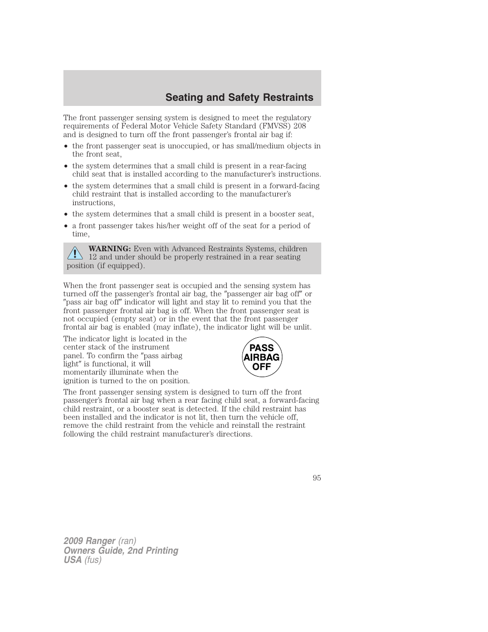 Seating and safety restraints | FORD 2009 Ranger v.2 User Manual | Page 95 / 274