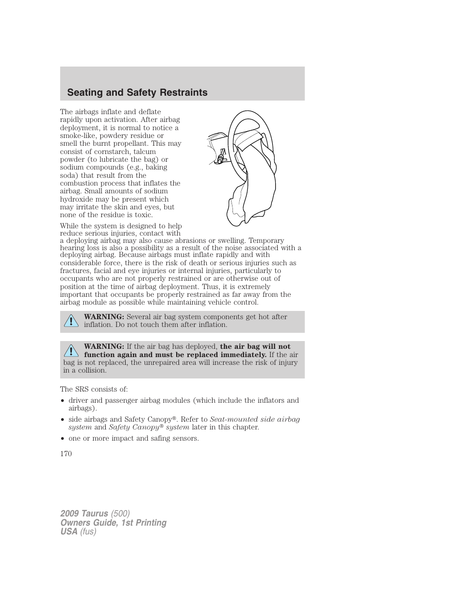 Seating and safety restraints | FORD 2009 Taurus v.1 User Manual | Page 170 / 336
