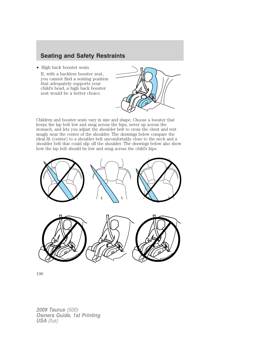 Seating and safety restraints | FORD 2009 Taurus v.1 User Manual | Page 196 / 336