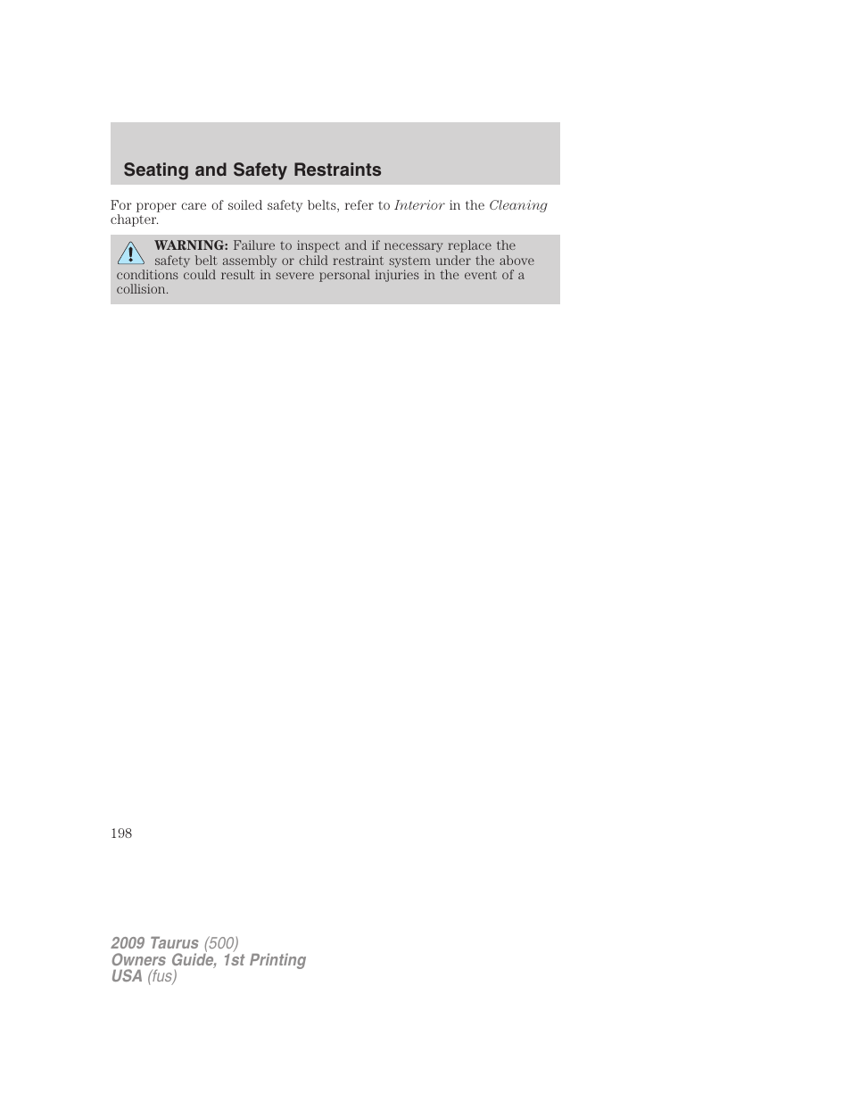 Seating and safety restraints | FORD 2009 Taurus v.1 User Manual | Page 198 / 336