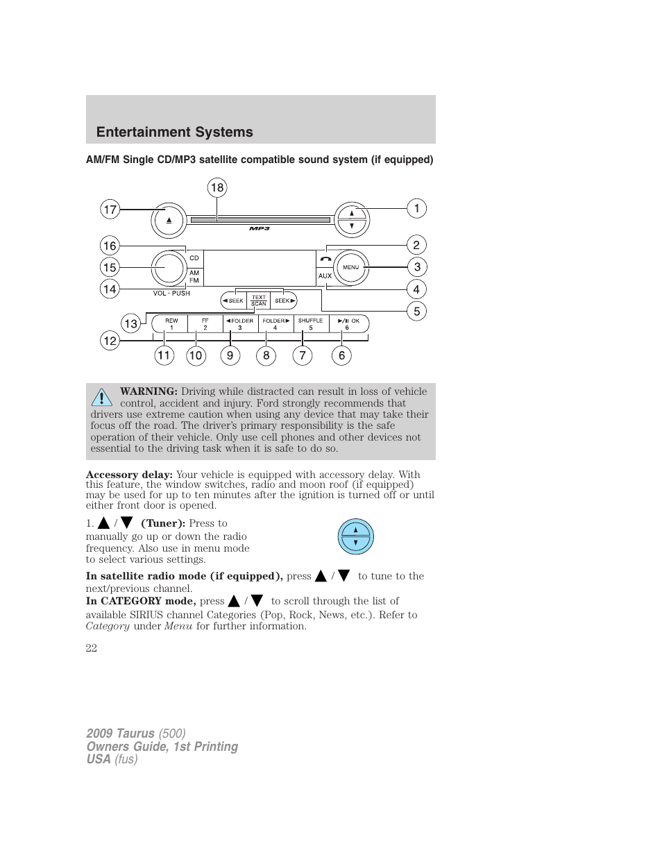 Am/fm stereo with cd, Entertainment systems | FORD 2009 Taurus v.1 User Manual | Page 22 / 336