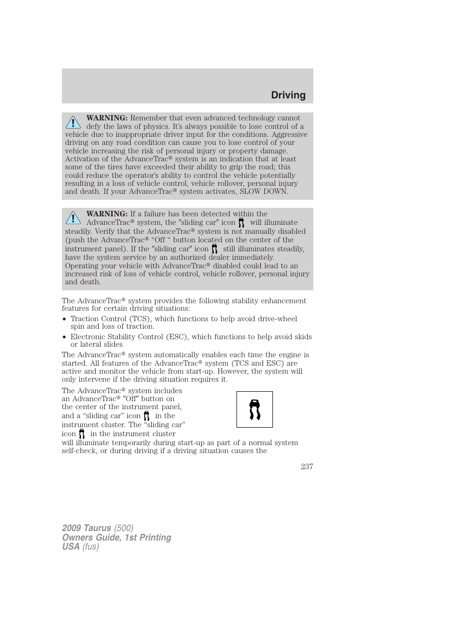 Driving | FORD 2009 Taurus v.1 User Manual | Page 237 / 336