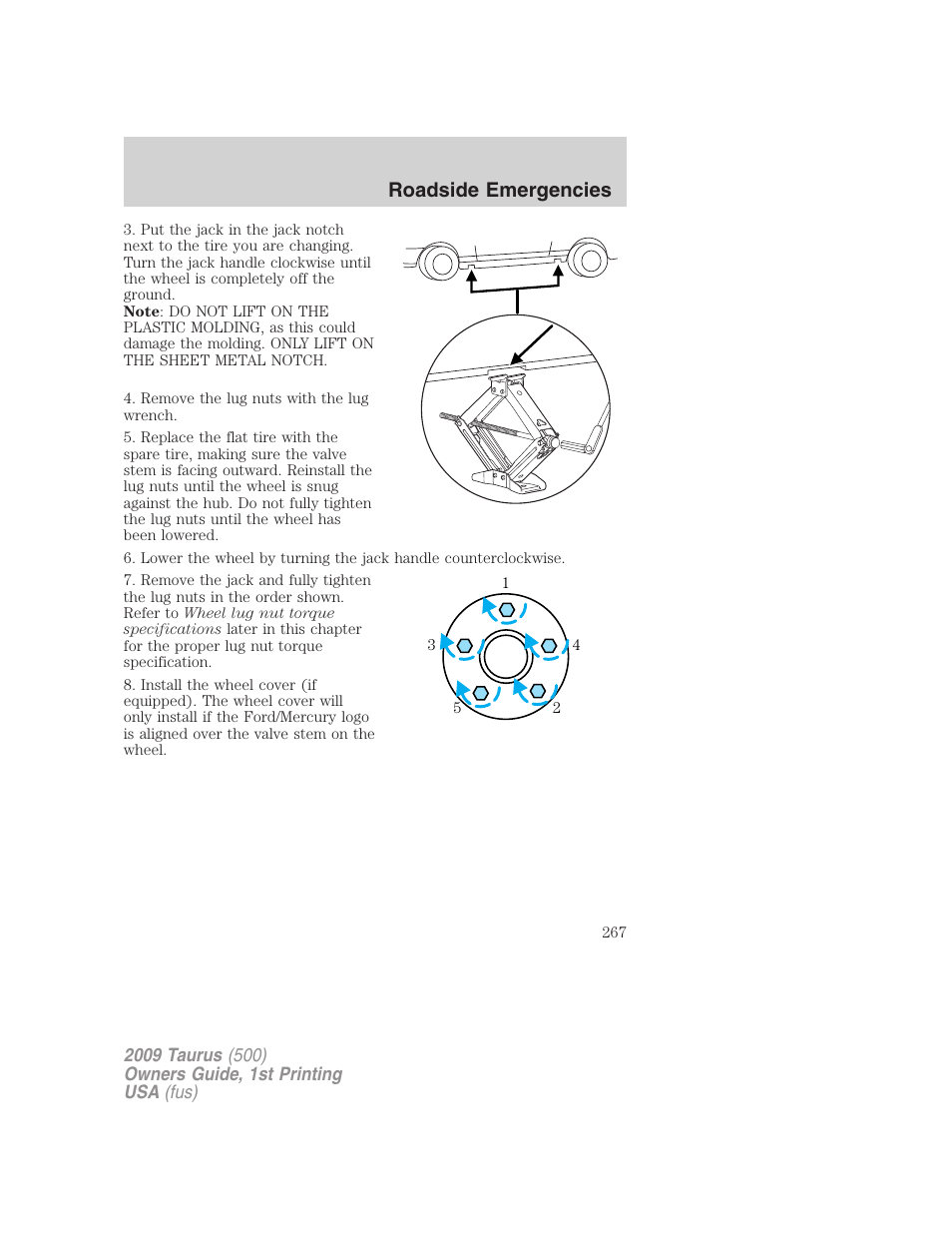 Roadside emergencies | FORD 2009 Taurus v.1 User Manual | Page 267 / 336
