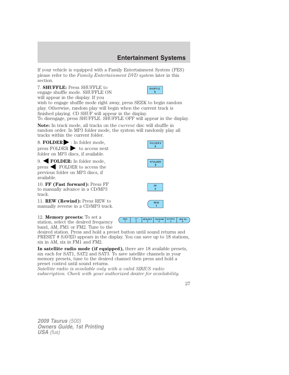 Entertainment systems | FORD 2009 Taurus v.1 User Manual | Page 27 / 336