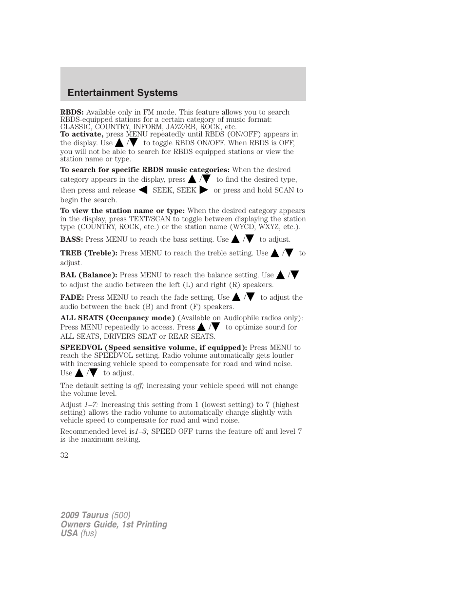 Entertainment systems | FORD 2009 Taurus v.1 User Manual | Page 32 / 336