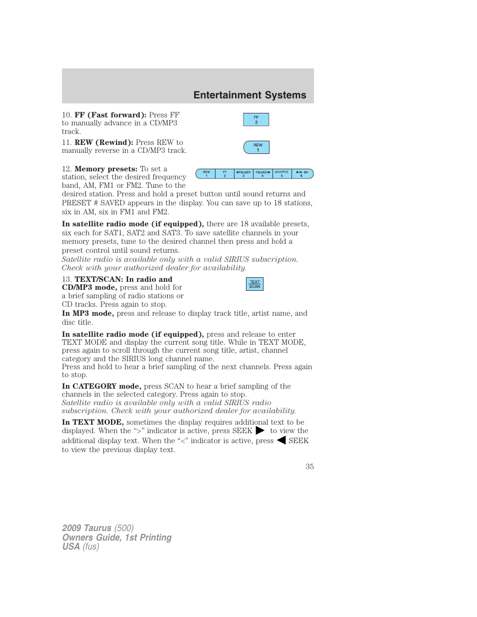 Entertainment systems | FORD 2009 Taurus v.1 User Manual | Page 35 / 336