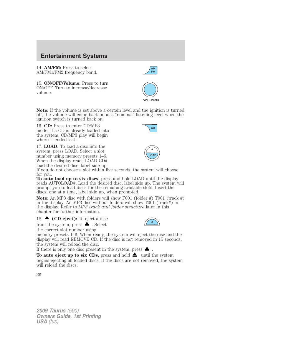 Entertainment systems | FORD 2009 Taurus v.1 User Manual | Page 36 / 336